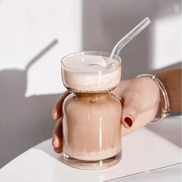 Transparent Glass Mug Saturn Coffee Latte Cup Summer Iced Coffee Milk Beer Cola Juice Tumbler Transparent Drinking Handmade Mug