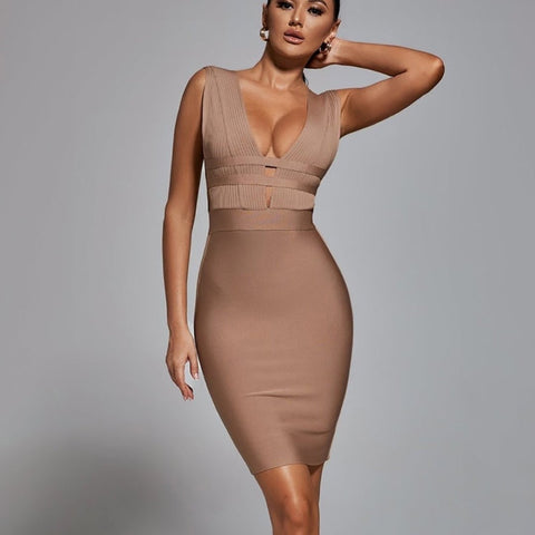 Beige Bandage Maxi Dress- ElaCo