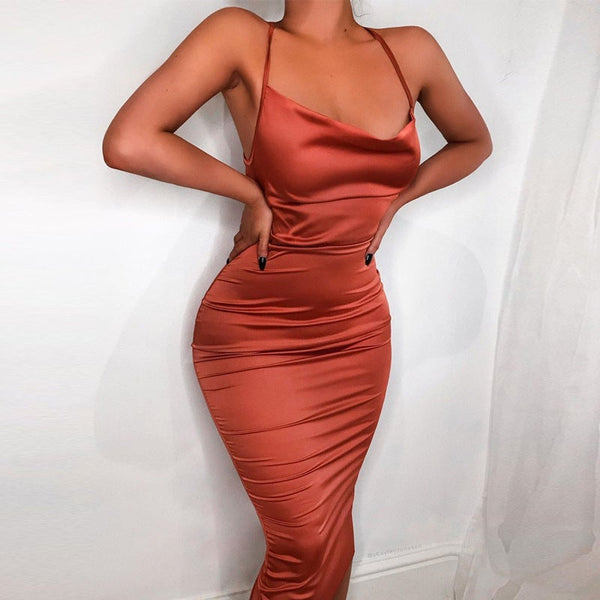 Spaghetti Strap Satin Maxi Dress