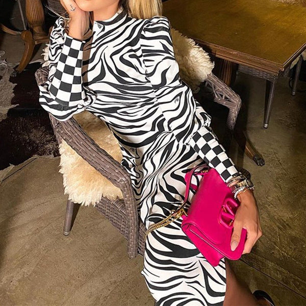 Zebra Print Long Dress - ElaCo